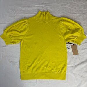 Halogen Yellow Meadow Mock Neck Puff Sleeve Short Sleeve Sweater M NWT